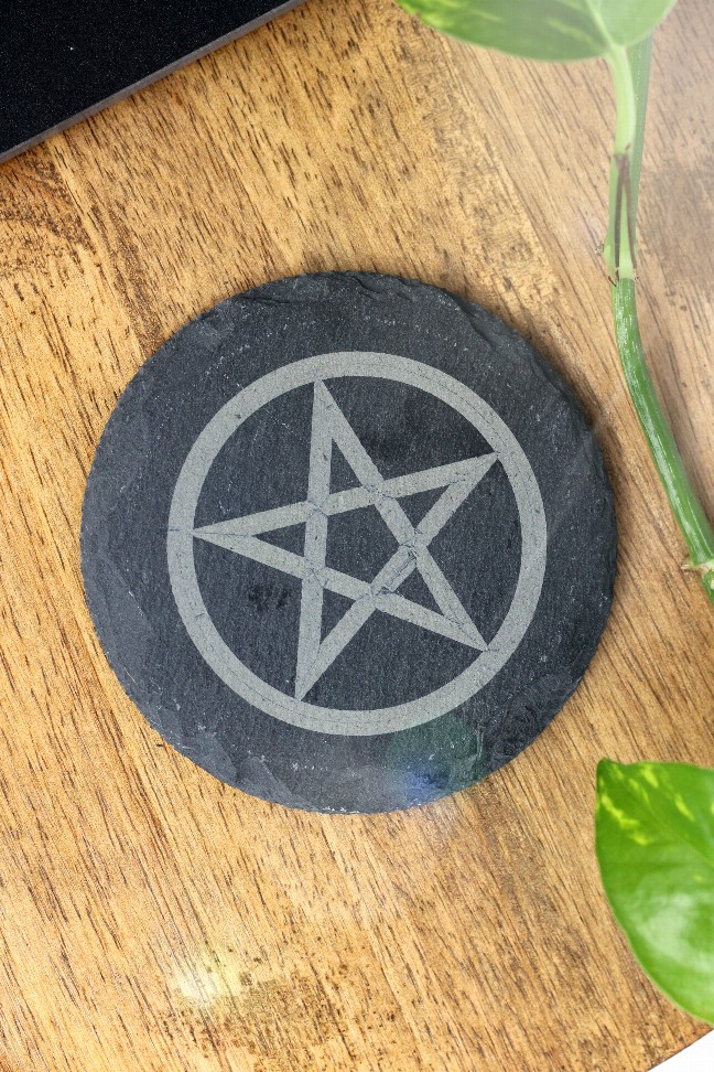 Pentagram Engraved Slate Coaster + Altar Tile