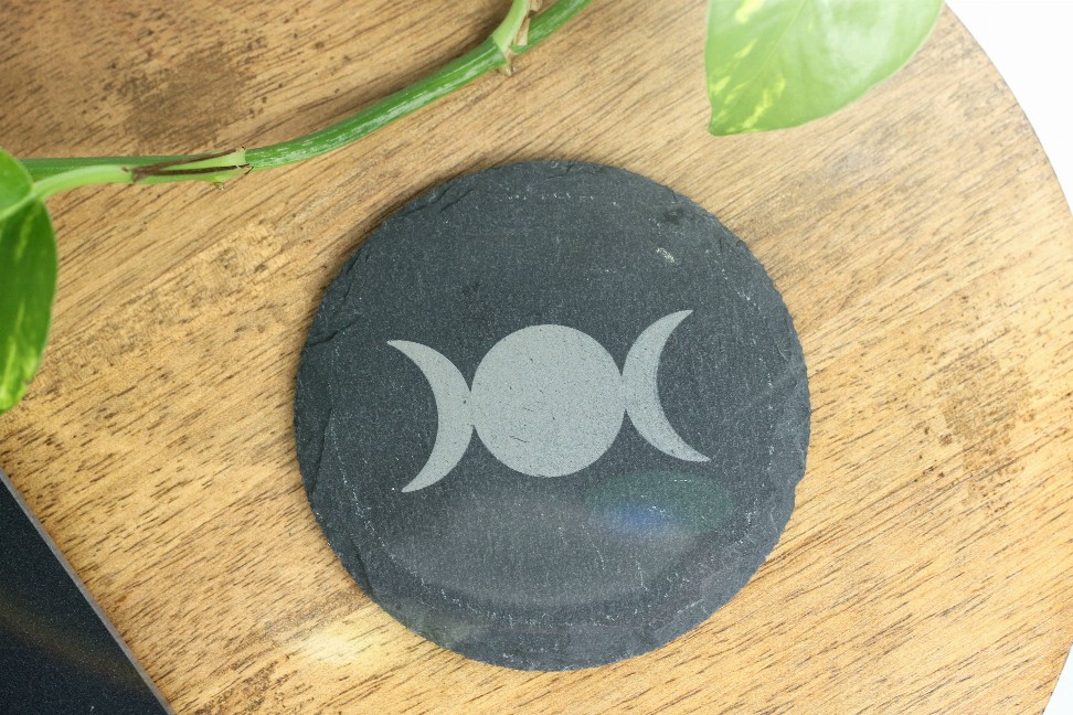 Triple Moon Engraved Slate Coaster + Altar Tile