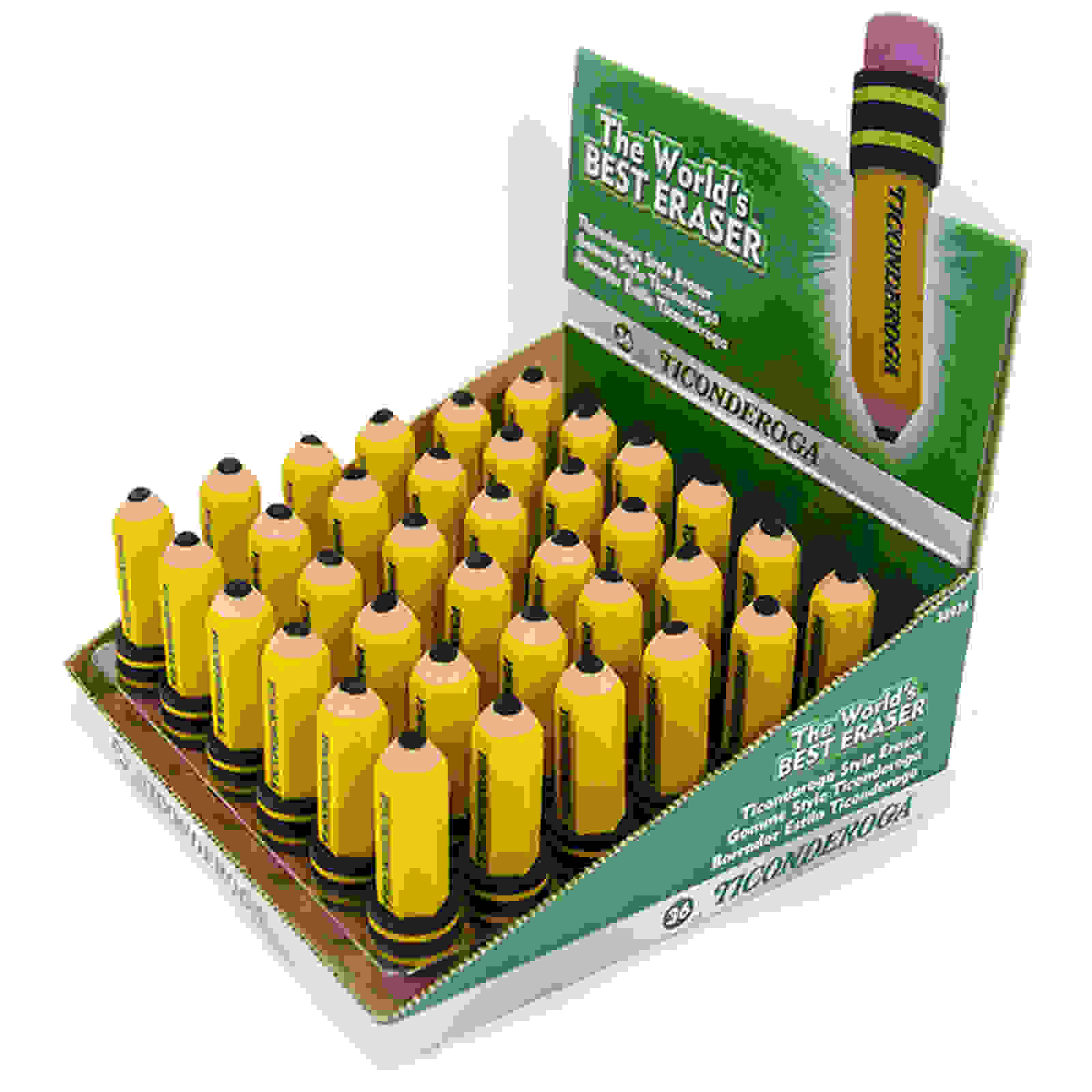 Ticonderoga Latex-free Pencil-shape Eraser - Yellow - Pencil - 36 / Box - Latex-free, Smudge-free, Non-toxic