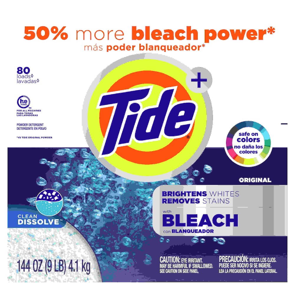 Tide Vivid Plus Bleach Detergent - Powder - 144 oz (9 lb) - Original Scent - 1 / Box - White
