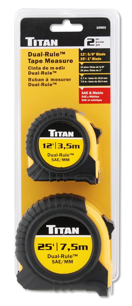 Titan - 2 Piece Combo 12' & 25' Dual Rule (Standard & Metric) Tape Measure Set With Quick Read Markings