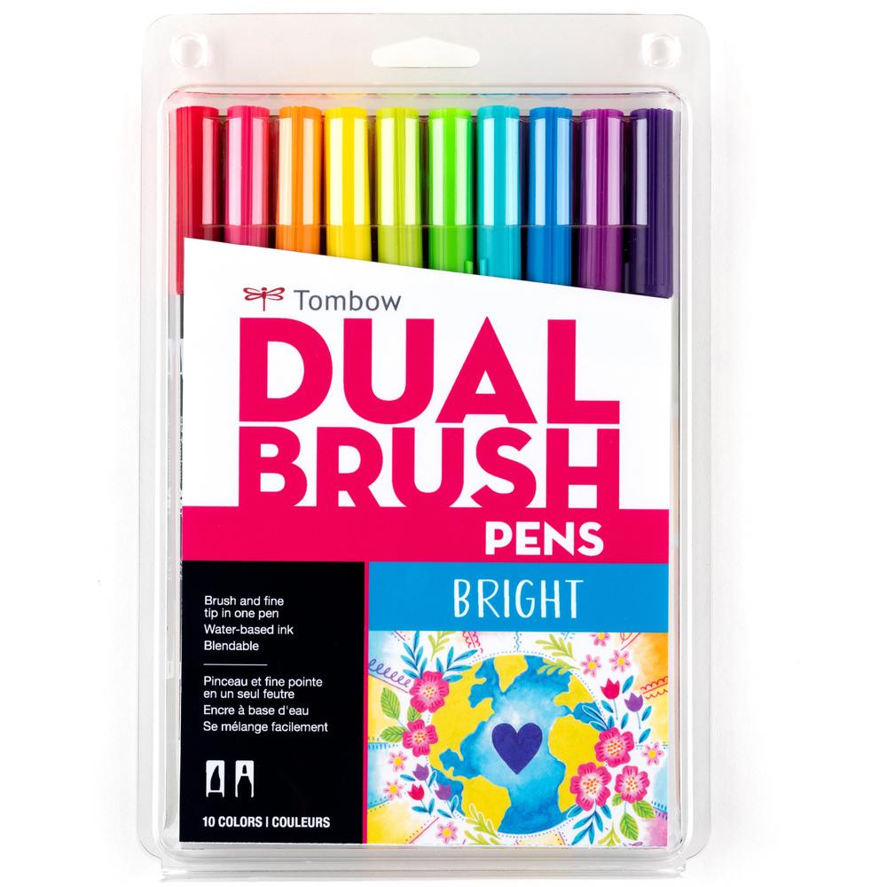 Tombow Dual Brush Pen Set - Hot Pink, Orange, Chartreuse, Willow Green, Purple, Rubine Red, Process Yellow, Reflex Blue, Imperia