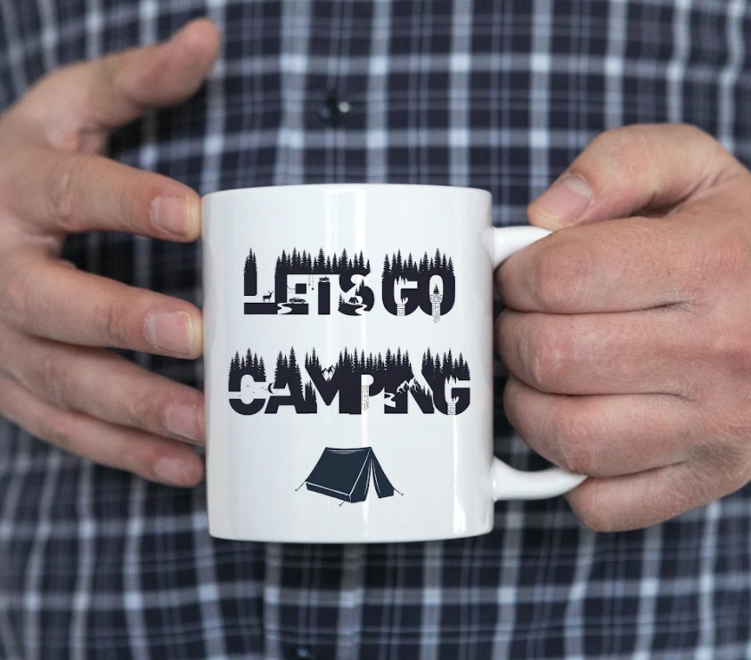 Nature Themed Ceramic Coffee Mug "Lets go Camping" | By Trebreh Designs - 11oz