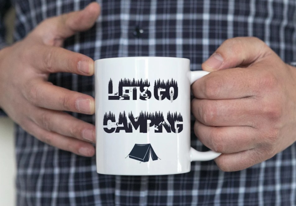 Nature Themed Ceramic Coffee Mug "Lets go Camping" | By Trebreh Designs - 15oz