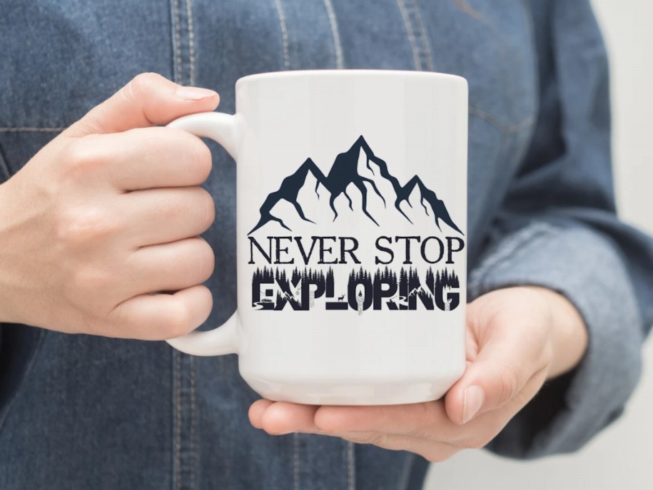 Nature Themed Ceramic Coffee Mug "Never Stop Exploring" | By Trebreh Designs - Gold Plated Handle