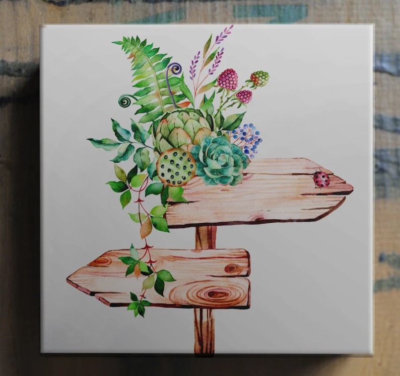 Set of 4 Watercolor Succulent Ceramic Coasters | By TrebrTh Designs