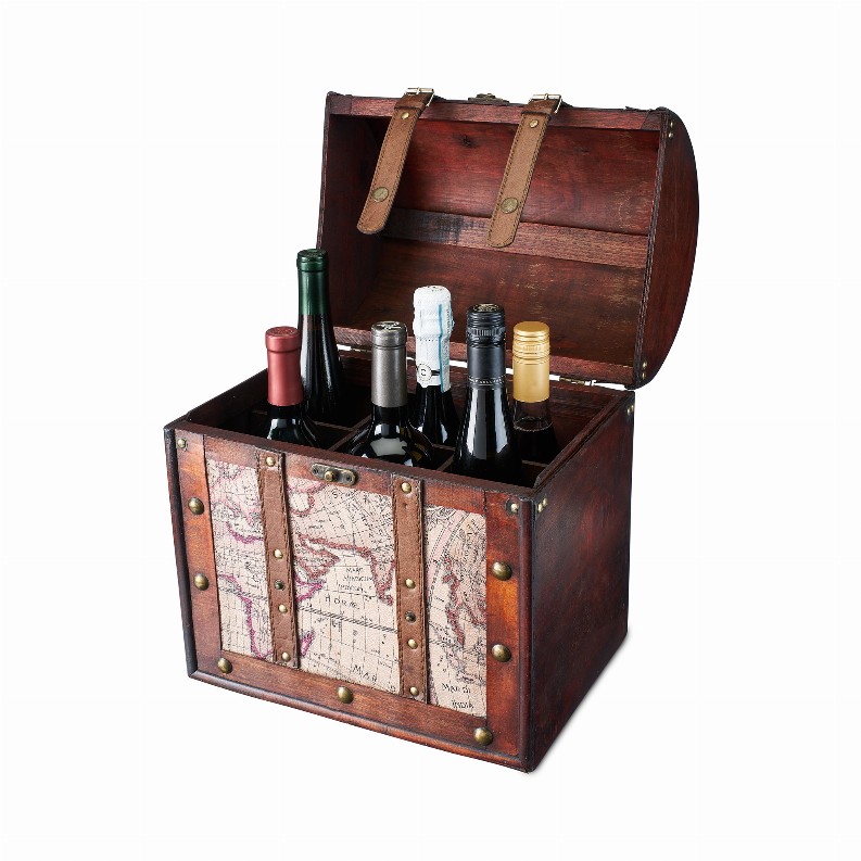6 Bottle Old World Wooden Wine Box By Twine