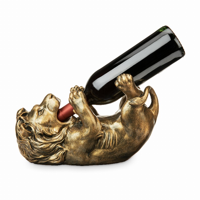 Antiqued Bronze Lion Wine Bottle Holder By True