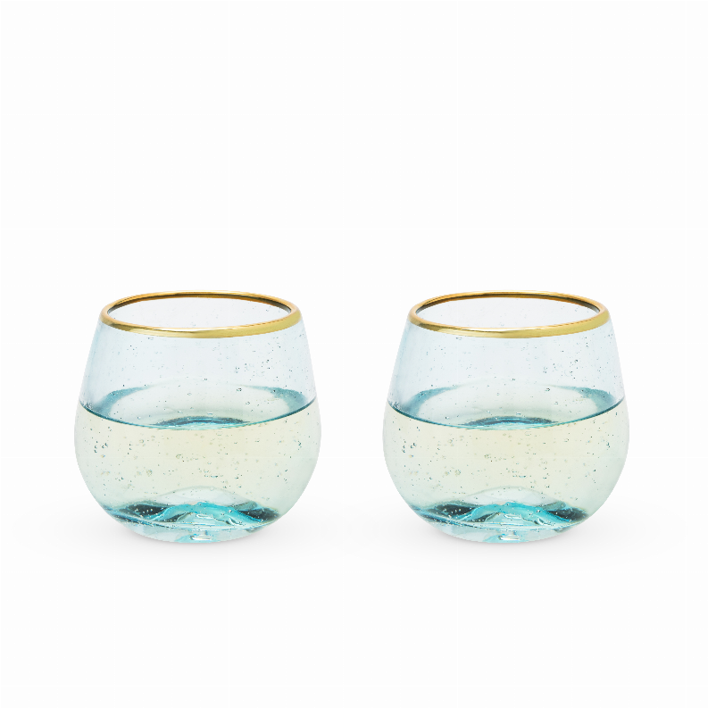 Aqua Bubble Stemless Wine Glass Set By Twine