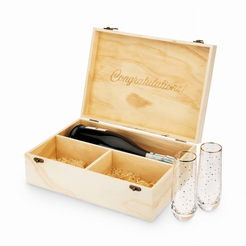 Celebrate Wood Champagne Box With Set Of Flutes By Twine