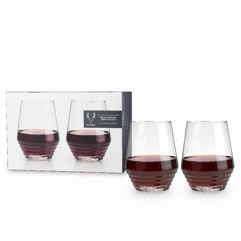 Deco Crystal Stemless Wine Glasses By Viski