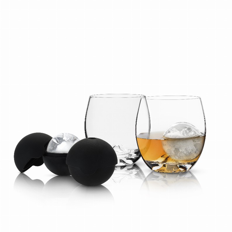 Glacier Rocks 4-Piece Ice Ball Mold And Tumbler Set By Visk