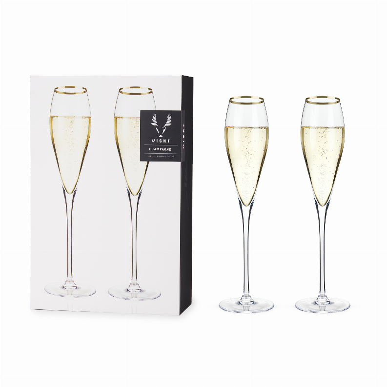 Gold-Rimmed Crystal Champagne Flutes By Viski