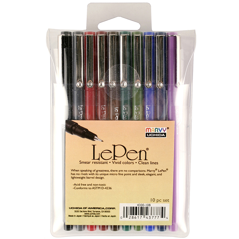 LePen Micro-Fine Point Pen, Dark, 10 Colors