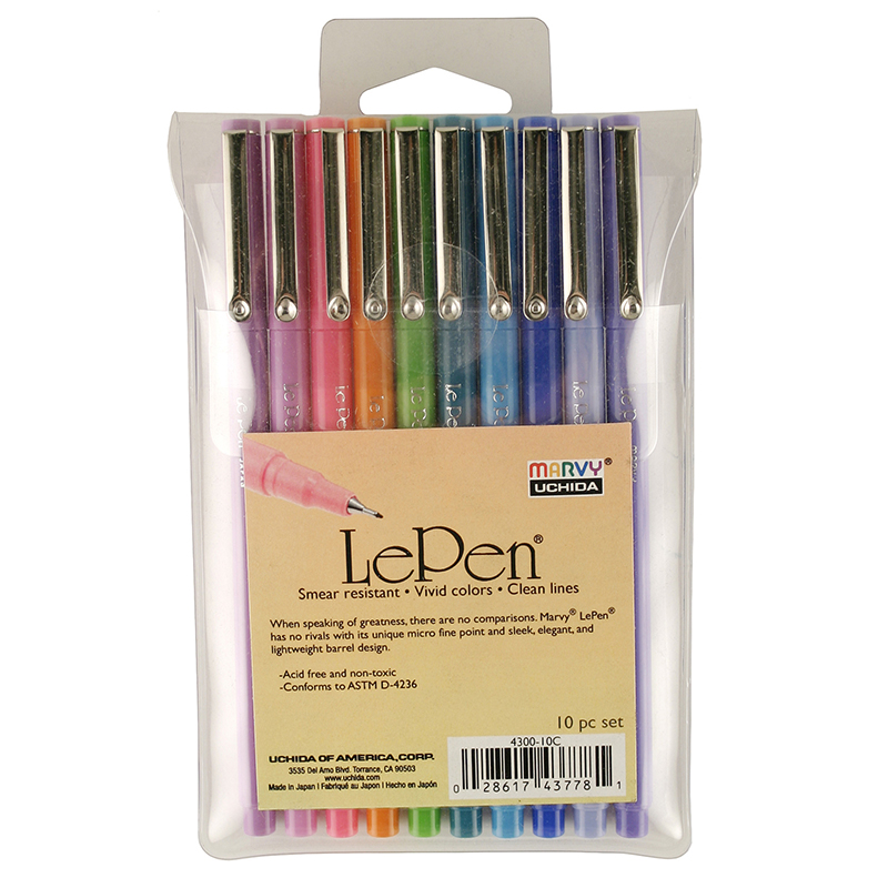 LePen Micro-Fine Point Pen, Bright, 10 Colors