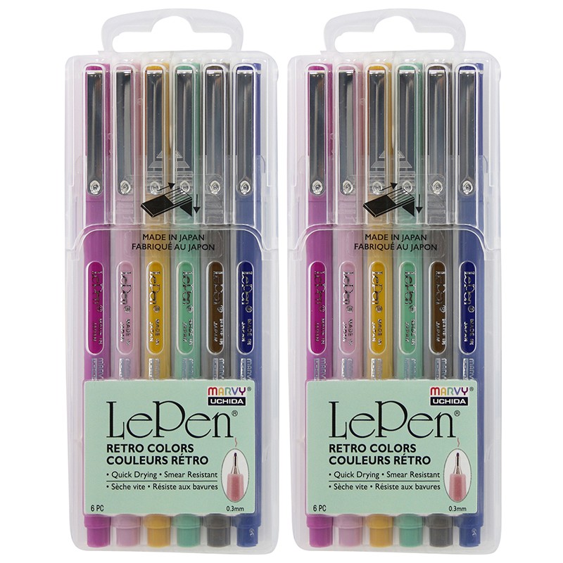 LePen Micro-Fine Point Pen, Retro, 6 Per Pack, 2 Packs