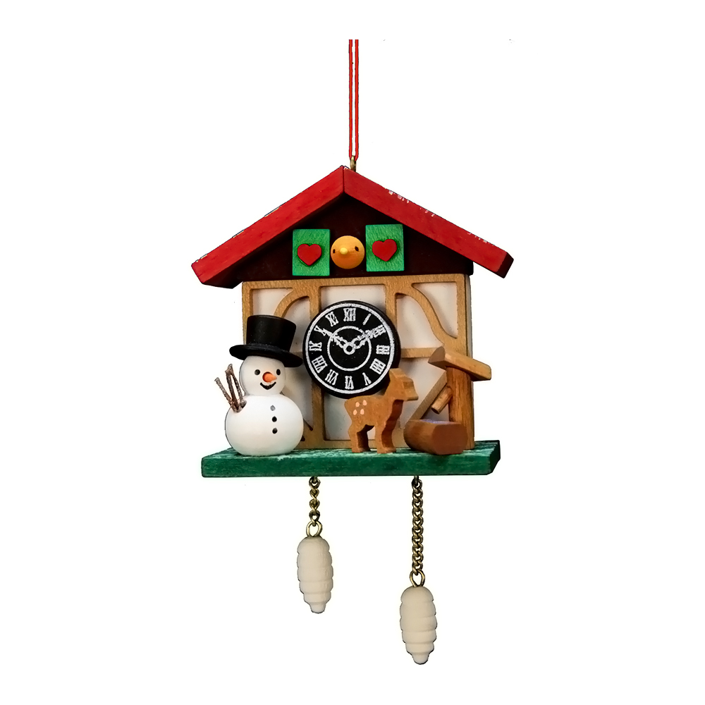 Christian Ulbricht Ornament - Cuckoo Clock Snowman - 4.5"H x 2.5"W x 1.5"D