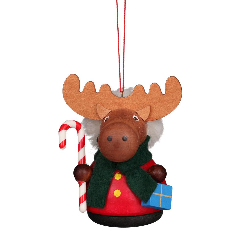 Christian Ulbricht Ornament - Moose with Candycane - 3"H x 2.5"W x 2"D