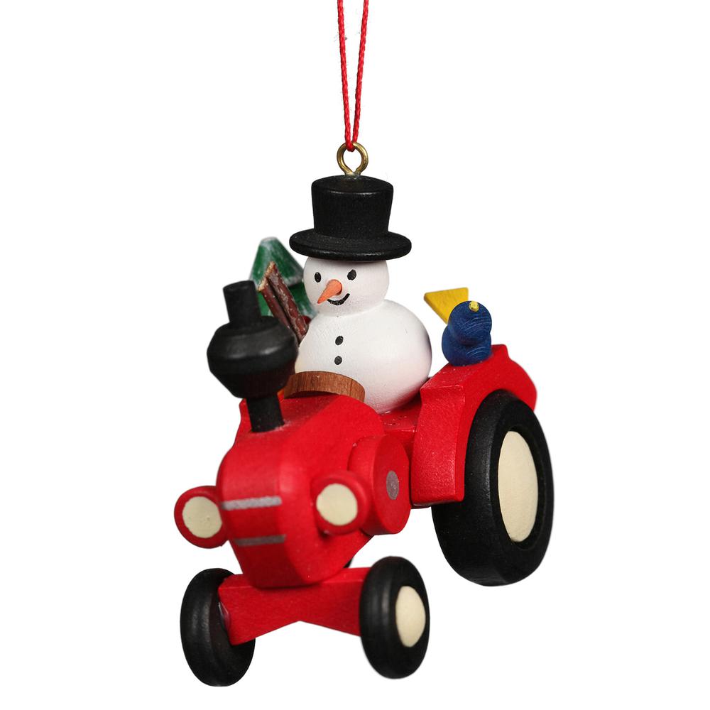 Christian Ulbricht Ornament - Tractor With Snowman - 2.5"H x 2"W x 1"D