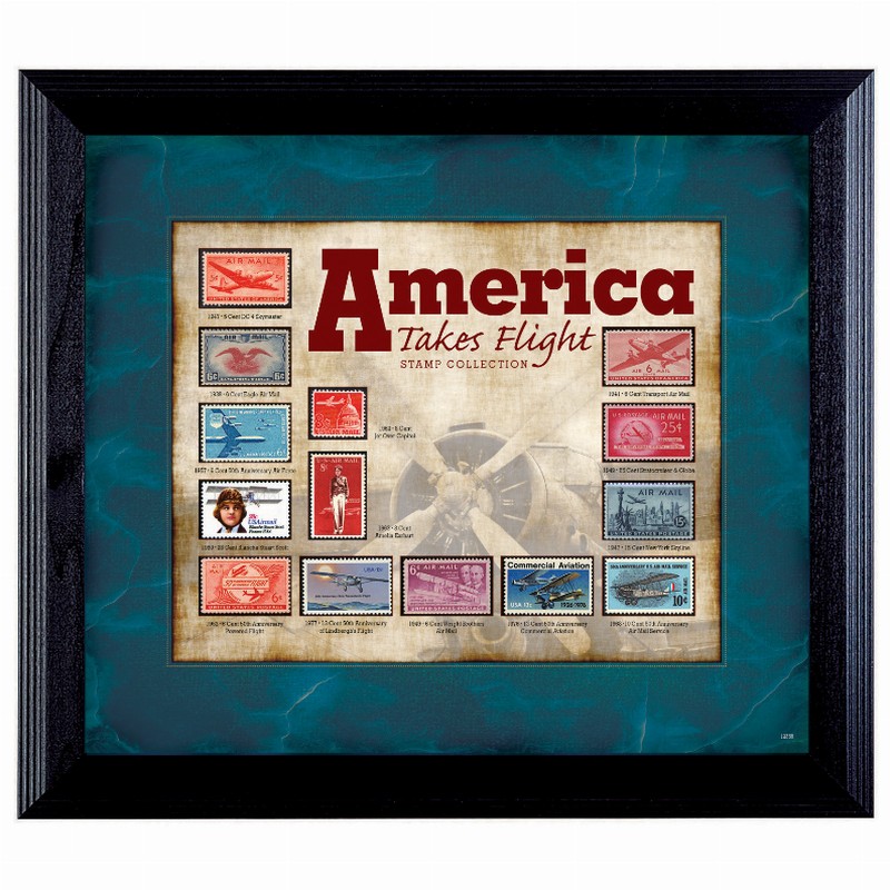 America Takes Flight Stamp Collection in Wall Frame