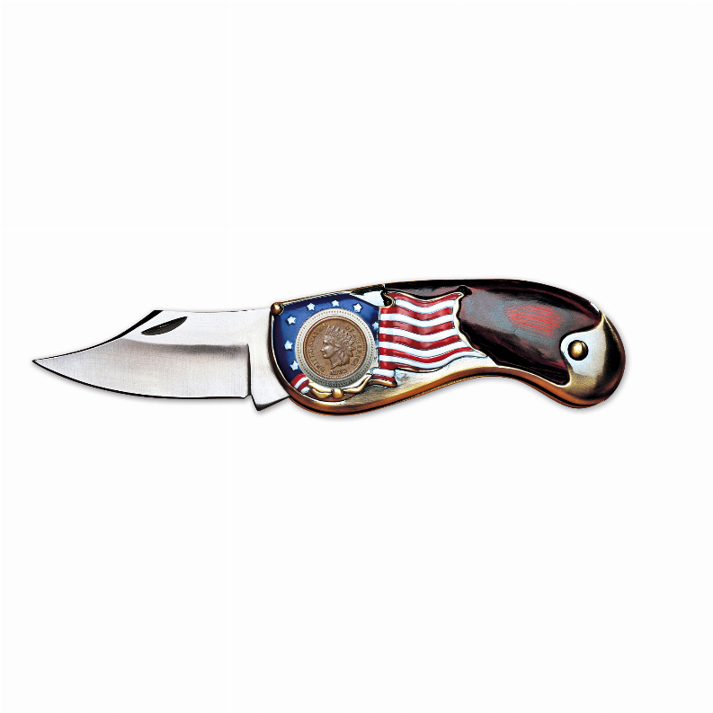 American Flag Coin Pocket Knife - 4 3/16" x 1 7/16" x 13/16"MultiCivil War Indian Head Penny