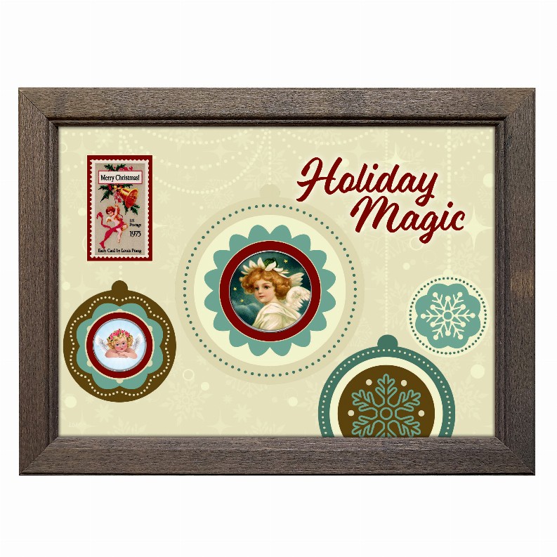 Holiday Magic Colorized Angels Half Dollar and Nickel Coin Wood Frame