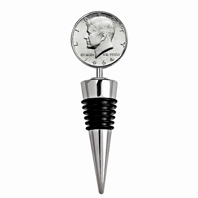 JFK 1964 First Year of Issue Half Dollar Coin Wine Stopper