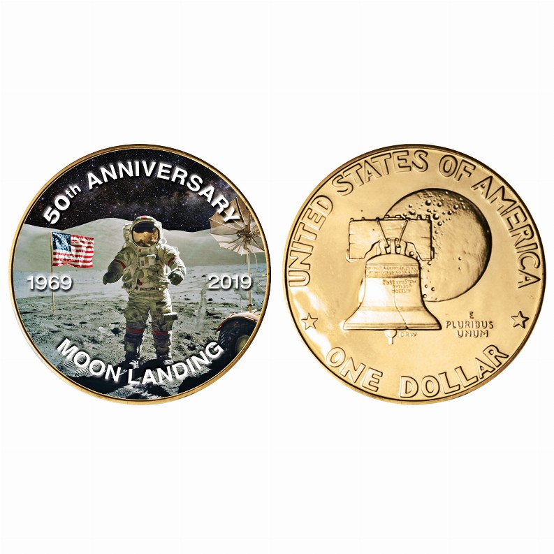 Moon Landing Eisenhower Colorized Dollar Gold Layered Coin