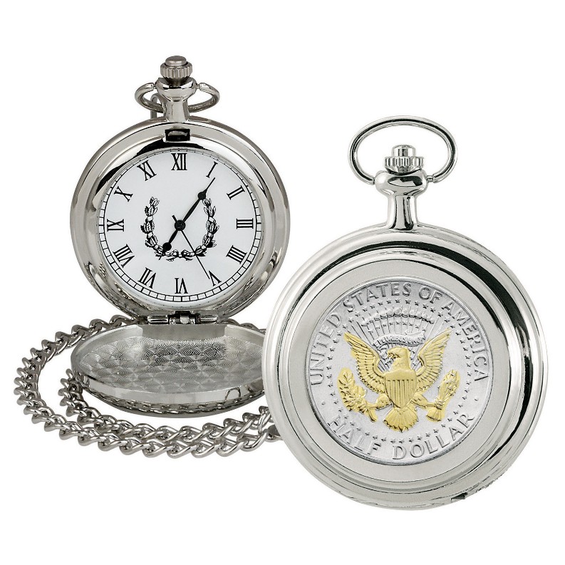 Selectively Gold-Layered Presidential Seal JFK Half Dollar Coin Pocket Watch