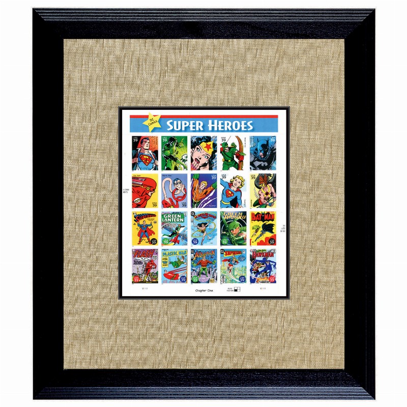 Super Heroes U.S. Stamp Sheet in Wood Frame