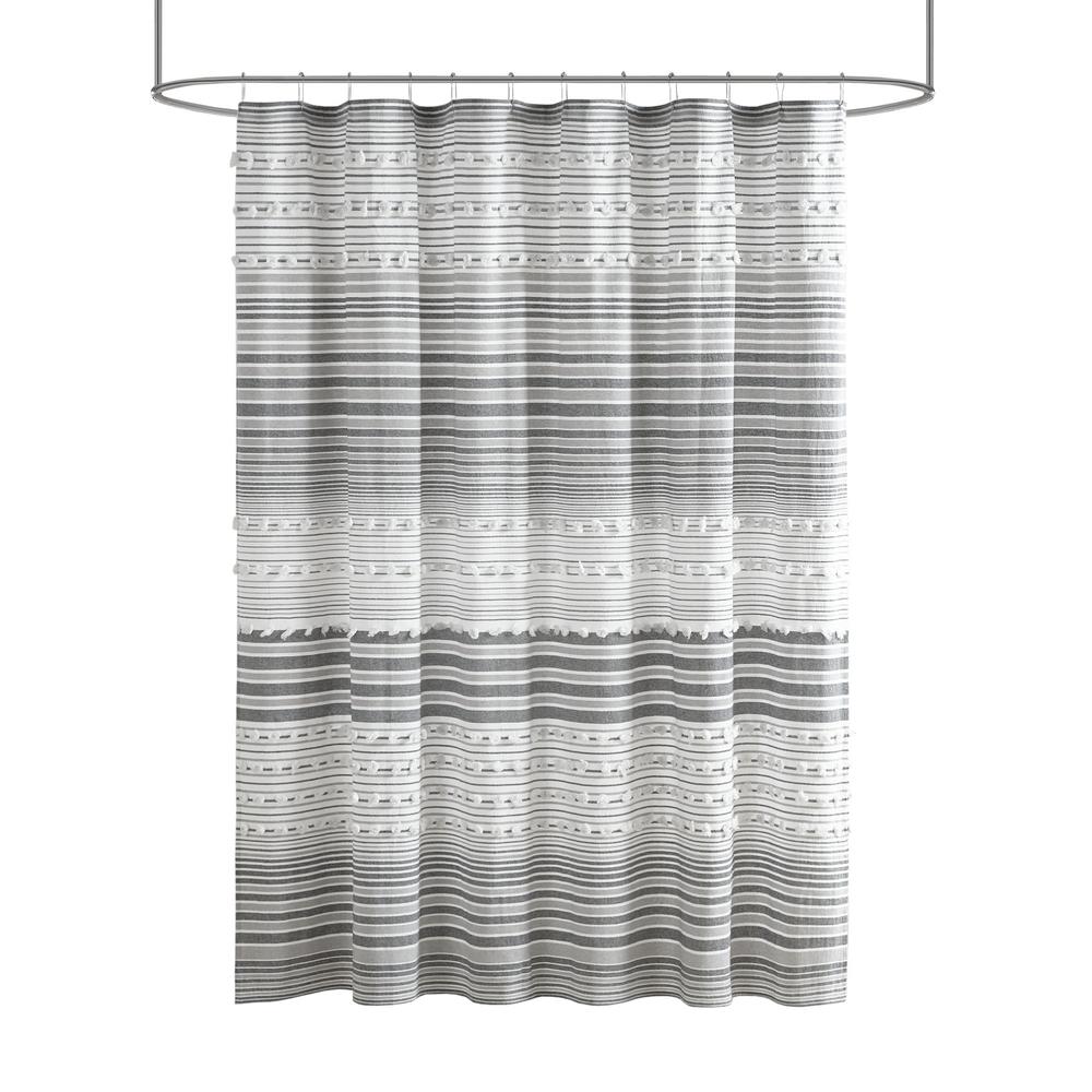 100% Cottonn Yarn Dye Shower Curtain with Pompoms