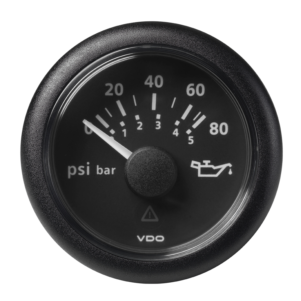 VDO Marine 2-1/16" (52mm) ViewLine Oil Pressure Gauge 80 PSI/5 Bar - 8-32V - Black Dial & Round Bezel