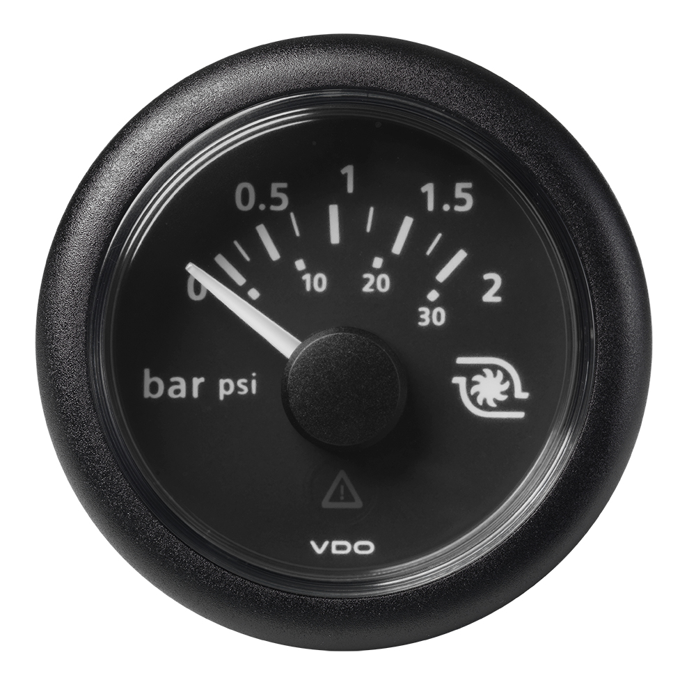 VDO Marine 2-1/16" (52mm) ViewLine Boost Pressure Gauge 2 Bar/30 PSI - 8-32V - Black Dial & Round Bezel