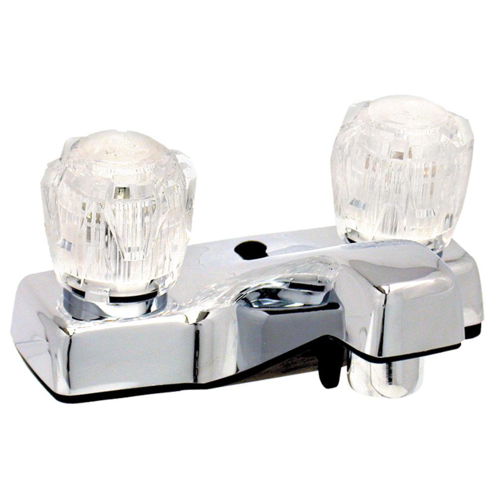 Lavatory Faucet, 4In, 2 Knob, Plastic, Chrome