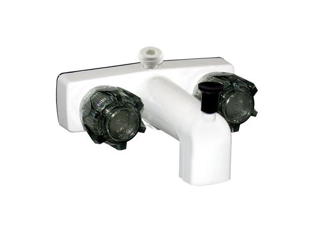 Tub/Shower Faucet, 4In, 2 Smoke Knobs, Plastic, White