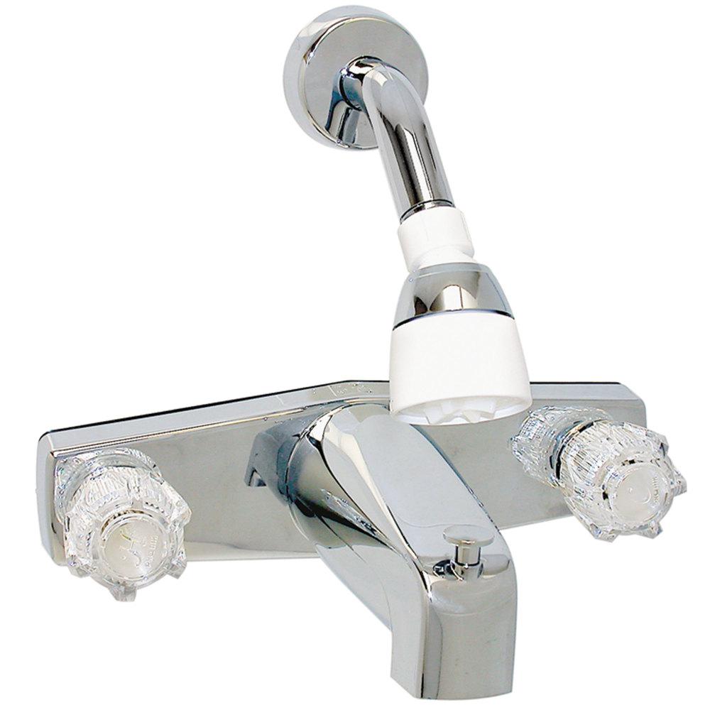 Tub/Shower Div Faucet, Shower Head Kit, 8In, 2 Knob, Plastic/Brass, Chrome