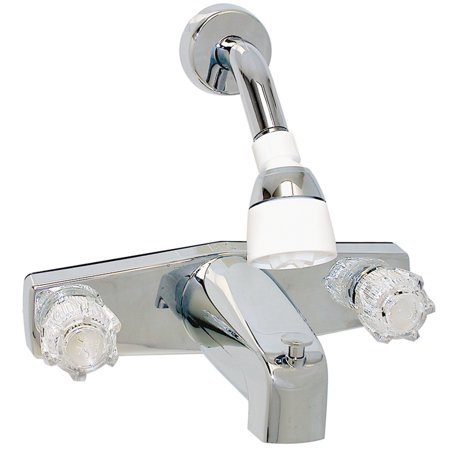 Tub/Shower Div Faucet, Shower Head Kit, 8In, 2 Knob, Plastic, Chrome