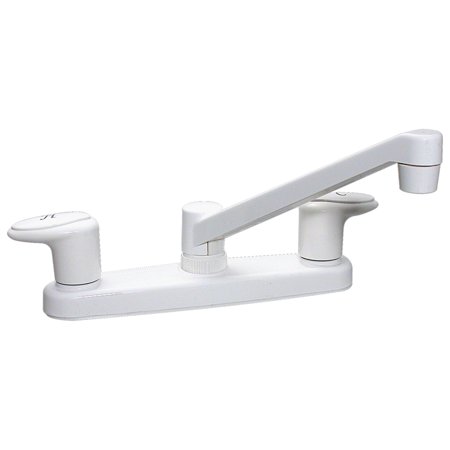 Kitchen Faucet, 8In, 2 Lever, 1/4 Turn, Plastic, White