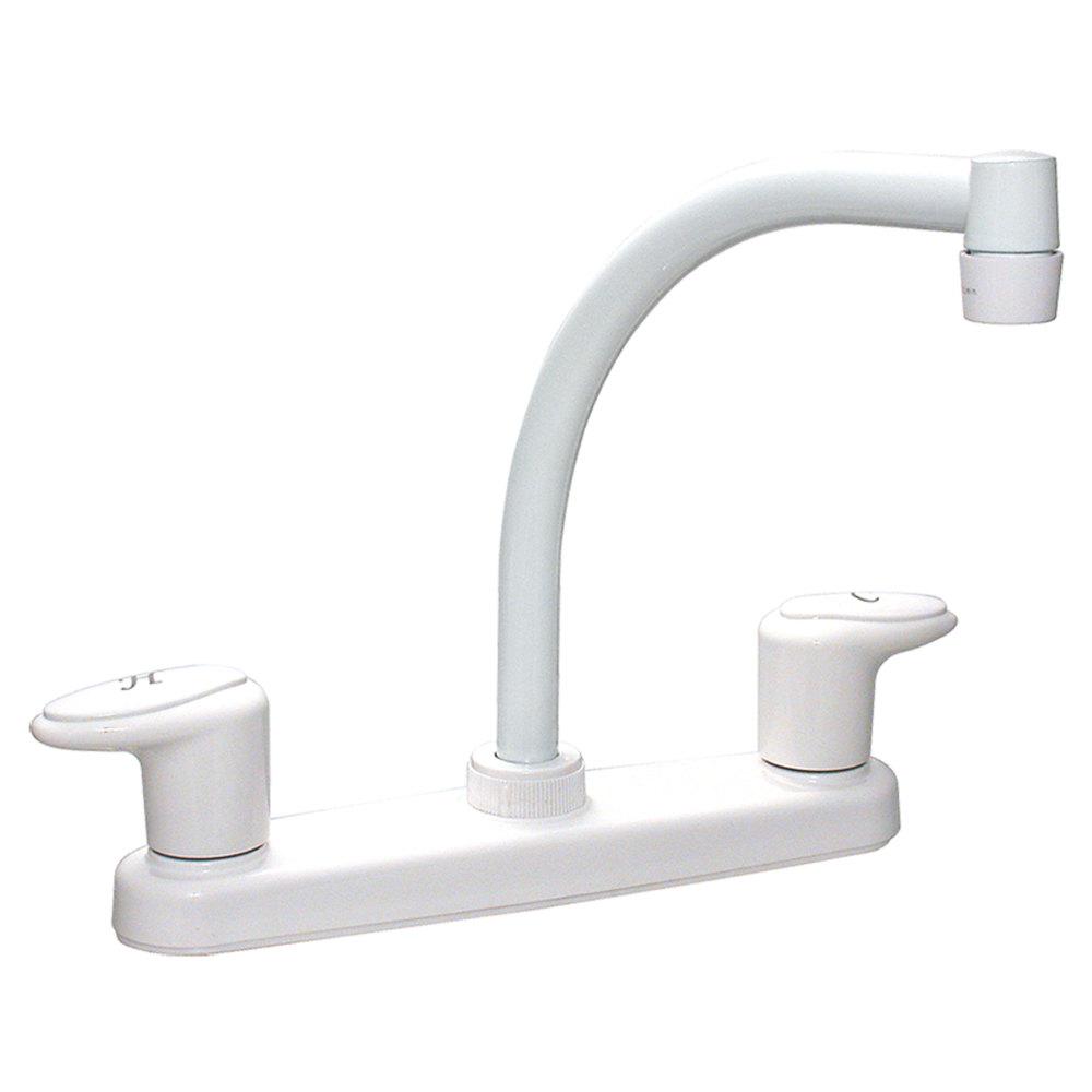 Kitchen Faucet, 8In Hi-Arc, 2 Lever, 1/4 Turn, Plastic, White