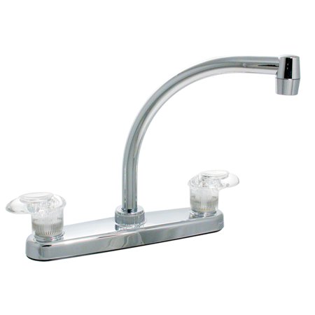 Kitchen Faucet, 8In Hi-Arc, 2 Lever, 1/4 Turn, Plastic, Chrome