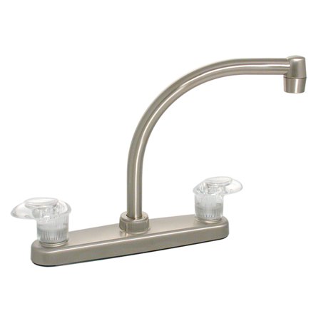 Kitchen Faucet, 8In Hi-Arc, 2 Lever, 1/4 Turn, Plastic, Brushed Nickel
