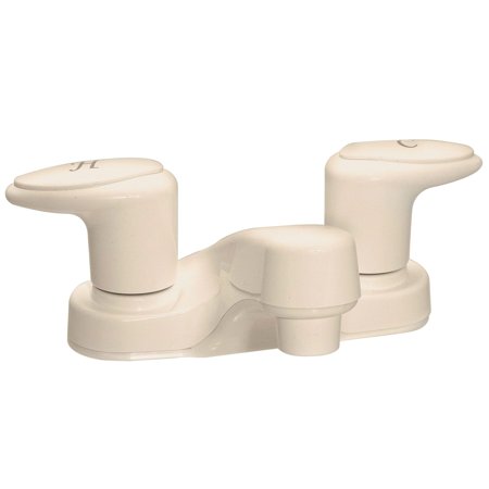 Bathroom Faucet, 4In, 2 Lever, 1/4 Turn, Plastic, Biscuit
