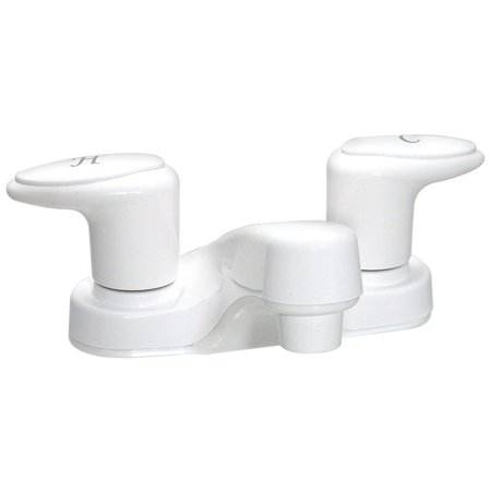 Bathroom Faucet, 4In, 2 Lever, 1/4 Turn, Plastic, White
