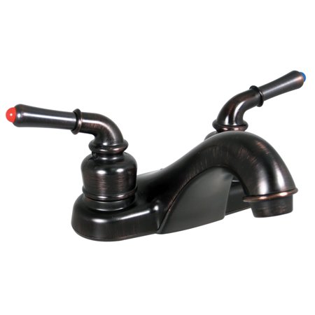 Bathroom Faucet, 4In Low-Arc, 2 Lvr Tcup, 1/4 Turn, Plastic, Rubbed Bronze