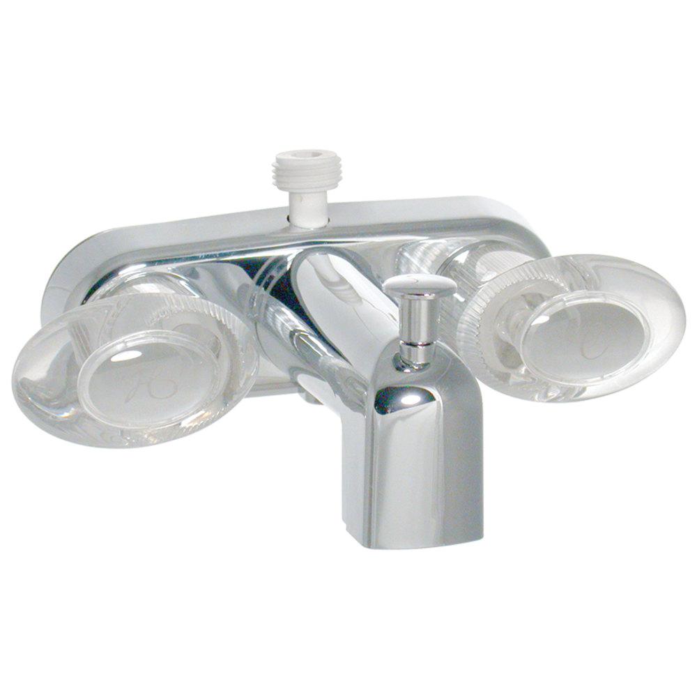 Tub Div Faucet W/ D-Spud, 4In, 2 Lever, 1/4 Turn, Plastic, Chrome