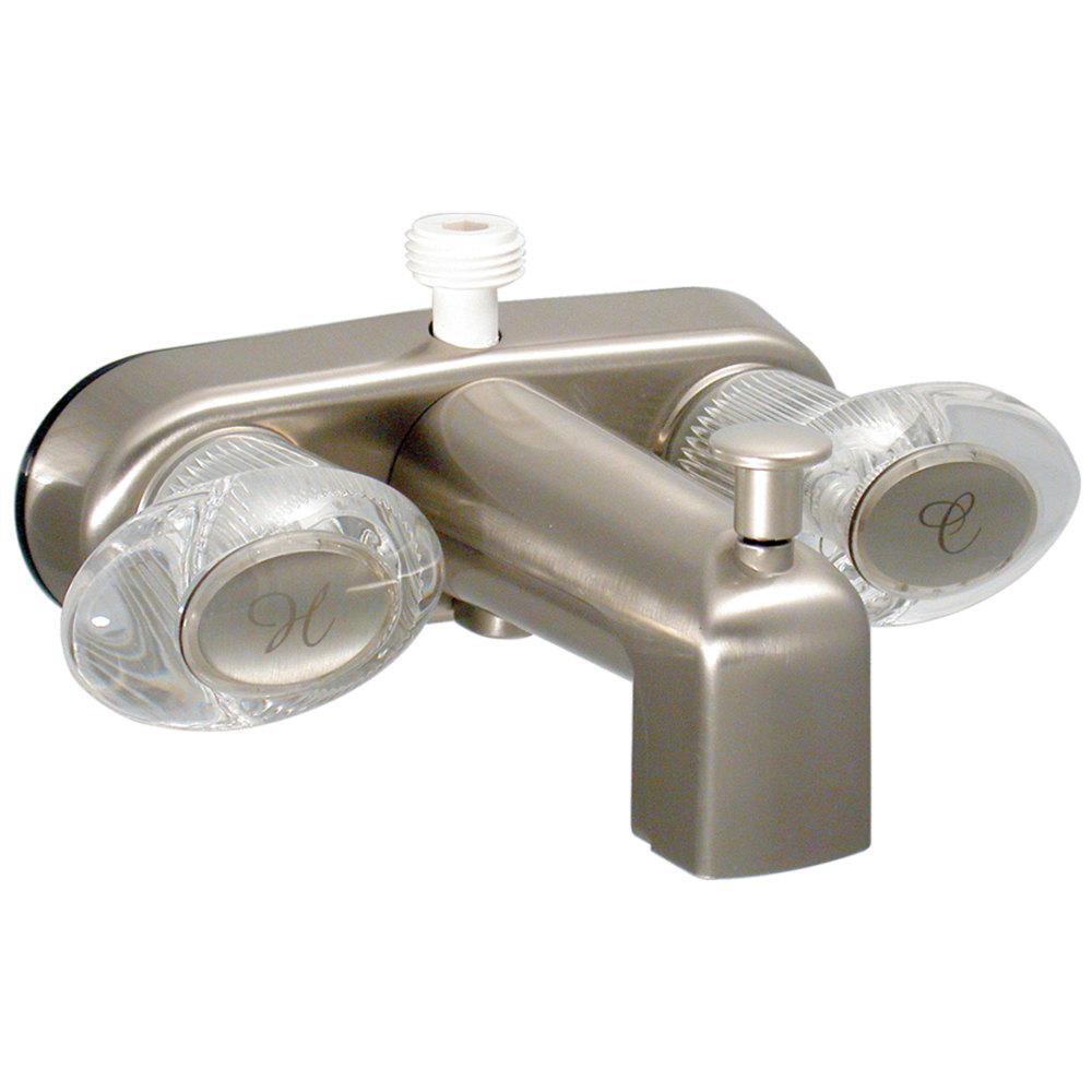 Tub Div Faucet W/ D-Spud, 4In, 2 Lever, 1/4 Turn, Plastic, Brushed Nickel