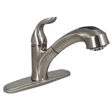 Kitchen Faucet, 8In Pull Out Hybrid, 1 Lever, Ceramic Disc, Brushed Nickel