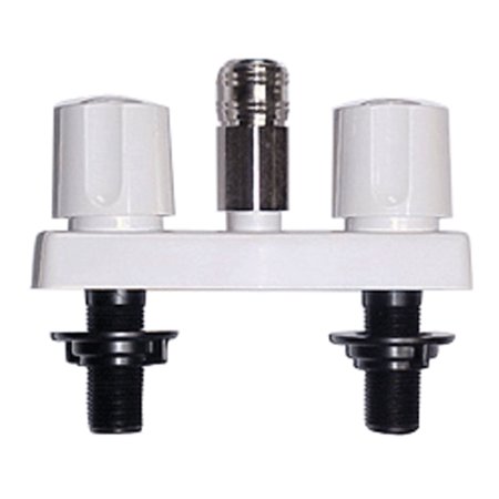 Faucet W/ Quick Connect, 3-3/8In, 2 Knob, Plastic, White