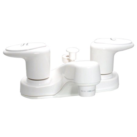Bathroom Diverter Faucet, 4In, 2 Lever, 1/4 Turn, Plastic, White