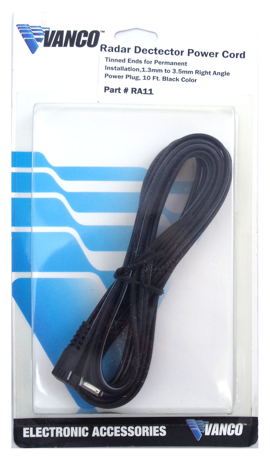 Vanco - 10' Direct Wire Power Cord With 1.3Mm Right Angle Plug - Tinned Wire Ends